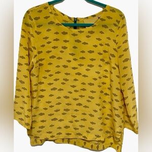 Maeve Anthropologie‎ Mustard Abstract Print Top Artcore Teachercore Blouse Sz M